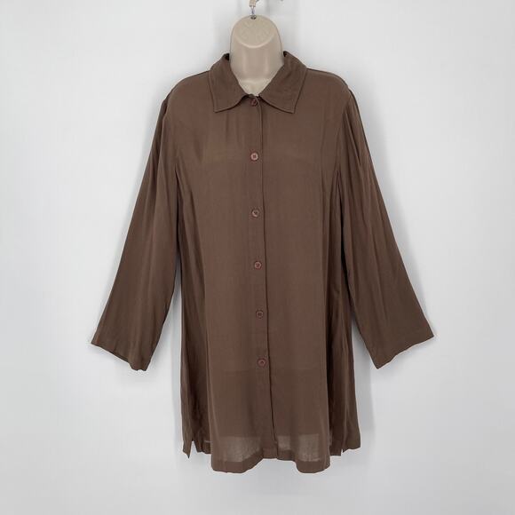 Spiegel VINTAGE Textured Crinkly Rayon Shirt Dress NEW Size 12 Long Sleeve Brown - Picture 1 of 10